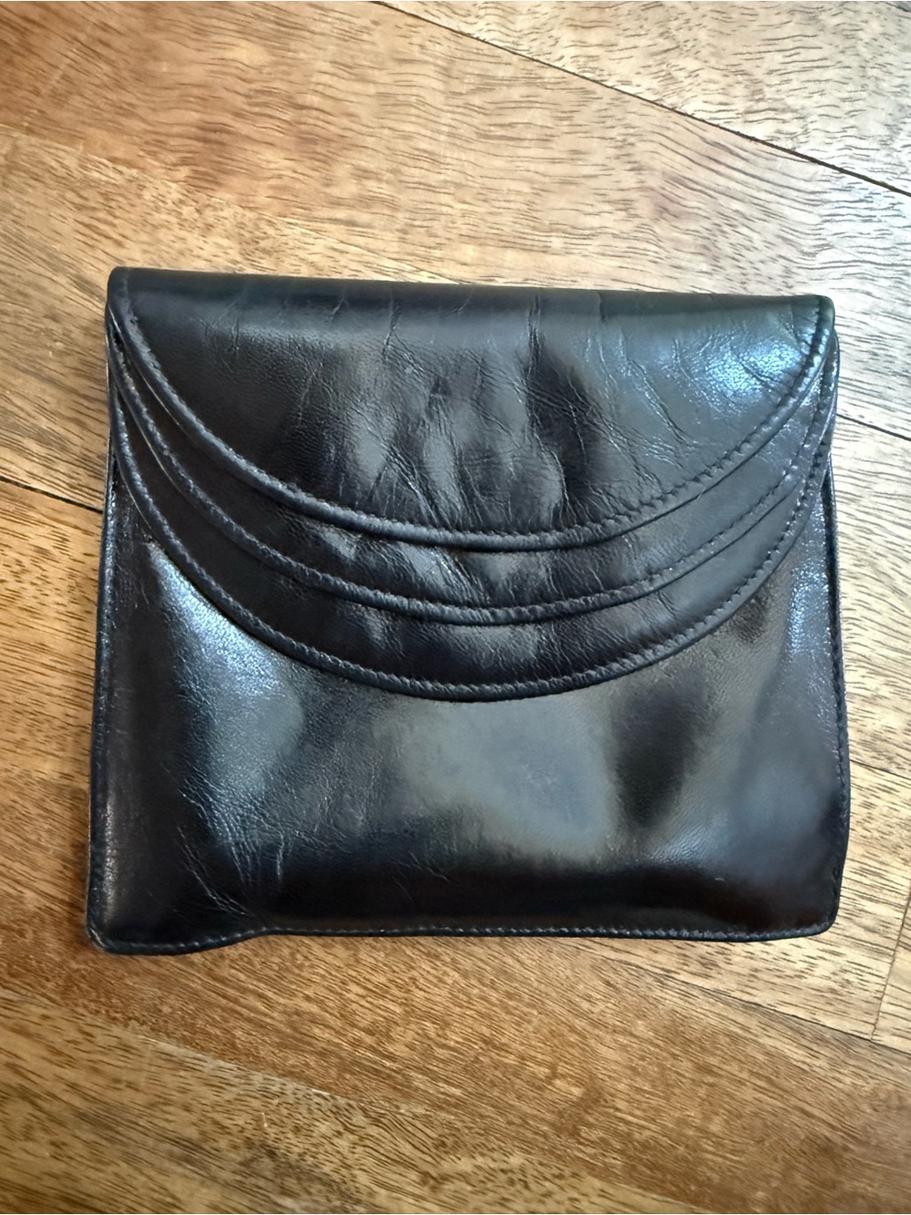 Vintage Saks Fifth Avenue Three Section Black Leather Wallet Clutch